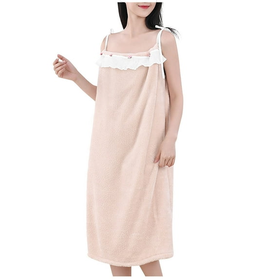 Htigea Night Dress for Women Spaghetti Strap Sleeveless Bath Dresses for After Shower Terry Cloth Sleepwear Coffee,Free Size