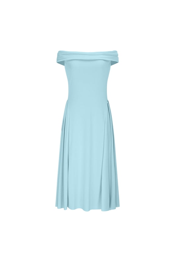 Off the Shoulder Midi Dress for Women Summer Strapless Pleated Evening Party Dress Formal Wedding Guests Dresses Light Blue,2XL