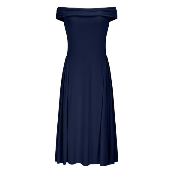 Htigea Off the Shoulder Midi Dress for Women Summer Strapless Pleated Evening Party Dress Formal Wedding Guests Dresses Navy,2XL