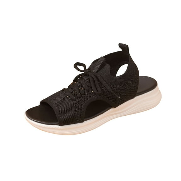 Htigea Open Toe Tennis Shoes for Women Breathable Fabric Athletic Sandals Summer Work Office Daily Shoe Black 6.5