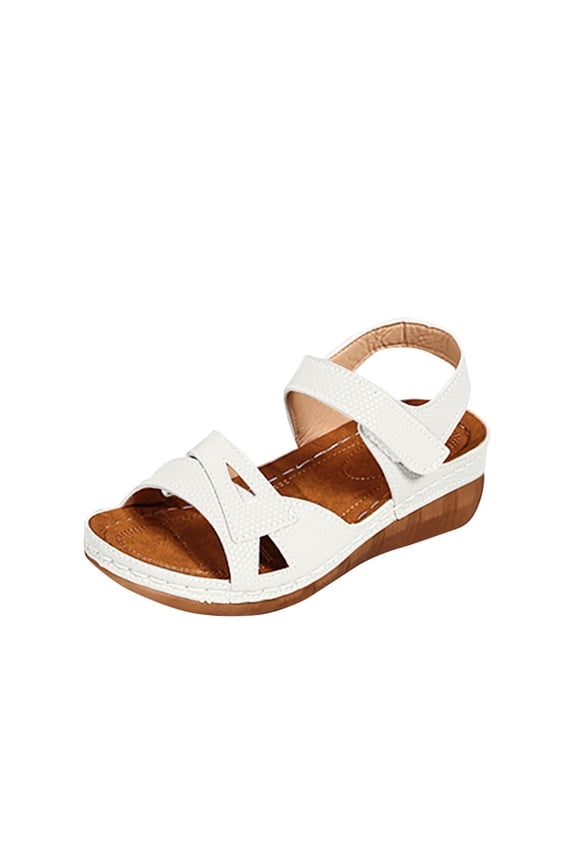 Orthopedic Sandals for Women Anti Slip Low Wedge Open Toe Sandal Comfortable Summer Travel Walking Slippers White,7