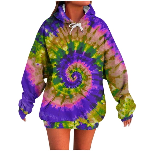 Htigea Oversized Hoodies for Women Cute Tie-Dye Printed Pullover Drawstring Hooded Sweatshirts | Trendy Design, Loose, Casual Daily Tops, Kangaroo Pocket Purple S