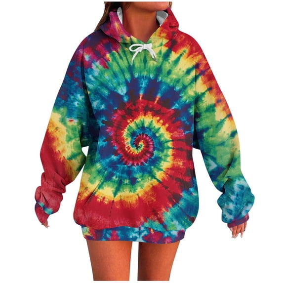 Htigea Oversized Hoodies for Women Cute Tie-Dye Printed Pullover Drawstring Hooded Sweatshirts | Trendy Design, Loose, Casual Daily Tops, Kangaroo Pocket Red S