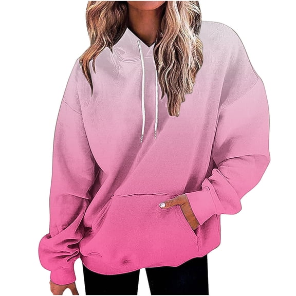 Htigea Oversized Hoodies for Women Gradient Color Sweatshirts Casual Trendy Drawstring Hooded Pullover Tops with Pocket Pink S