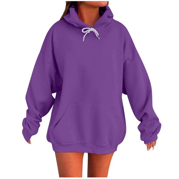 Htigea Oversized Hoodies for Women Plain Hooded Sweatshirts Casual Long Sleeve Pullover Fall Winter Tops with Drawstring & Kangaroo Pockets Purple S