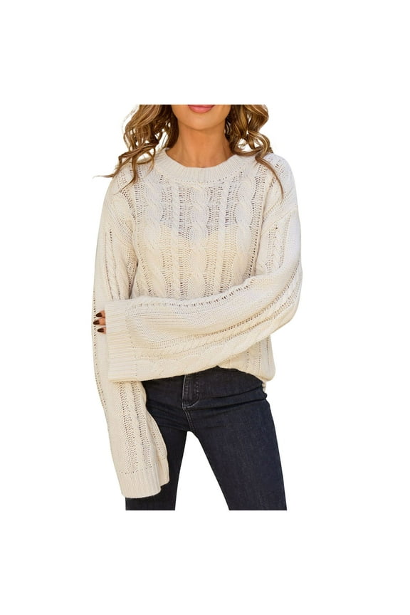 Oversized Sweater for Women Lightweight Cable Knit Sweaters Long Sleeve Hollow Out Pullover Cute Cover Ups Tops Beige S