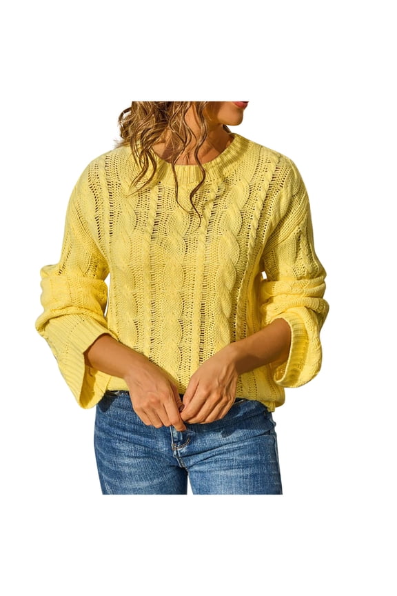 Oversized Sweater for Women Lightweight Cable Knit Sweaters Long Sleeve Hollow Out Pullover Cute Cover Ups Tops Yellow XL