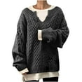 thumbnail image 1 of Htigea Oversized Sweaters for Women Cable Knit V-Neck Long Sleeve Chunky Pullover Preppy Solid Fall Winter Jumper Tops Dark Gray L, 1 of 8