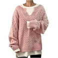 thumbnail image 1 of Htigea Oversized Sweaters for Women Cable Knit V-Neck Long Sleeve Chunky Pullover Preppy Solid Fall Winter Jumper Tops Pink XXXL, 1 of 8
