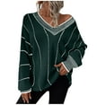thumbnail image 1 of Htigea Oversized Sweaters for Women Striped Pullover Casual V Neck Long Sleeve Tunic Tops Jumper Army Green XL, 1 of 4