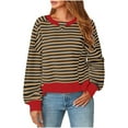 thumbnail image 1 of Htigea Oversized Sweatshirts for Women Striped Color Block Long Sleeve Pullover Casual Loose Fit Y2K Sweatshirt Coffee XL, 1 of 8