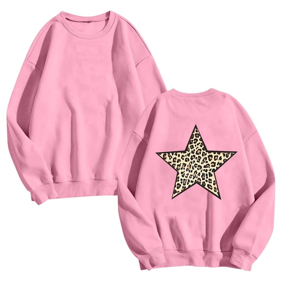 Htigea Oversized Sweatshirts for Women Trendy Star Print Long Sleeve Pullover Loose Casual Crewneck Tops Pink XL
