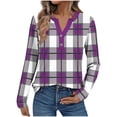 thumbnail image 1 of Htigea Plaid Shirts for Women Dressy V-Neck Long Sleeve Tops Casual Loose Fit Henley Tshirts Fall Tunic Blouse Purple XXL, 1 of 5