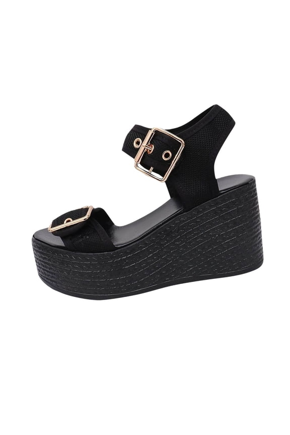 Platform Sandal for Womens Slip On Wedge Slides Sandals Comfortable Open Toe Summer Casual Flatform Chunky Sandals Black,8.5