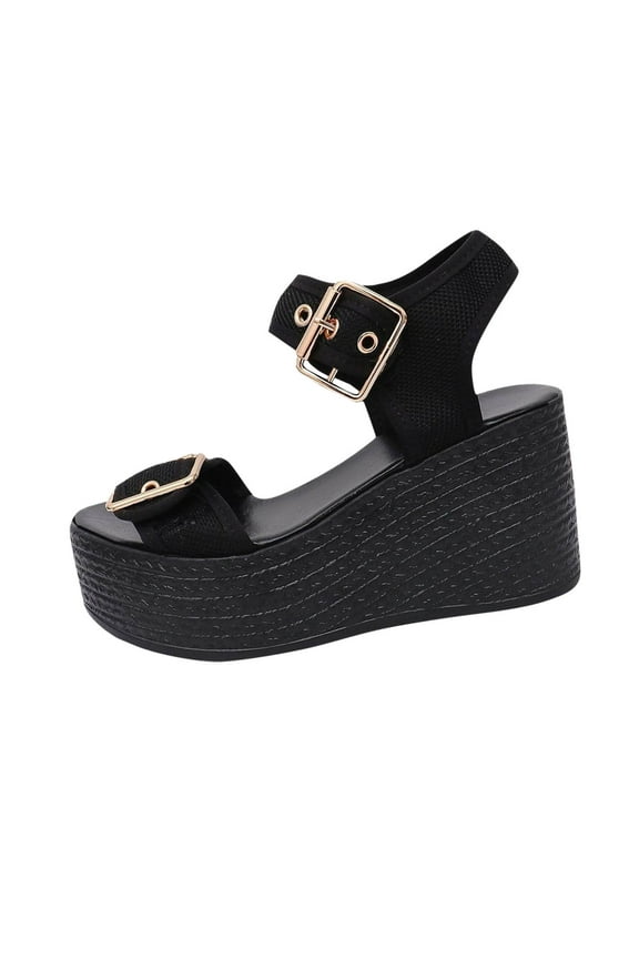 Platform Sandal for Womens Slip On Wedge Slides Sandals Comfortable Open Toe Summer Casual Flatform Chunky Sandals Black,8