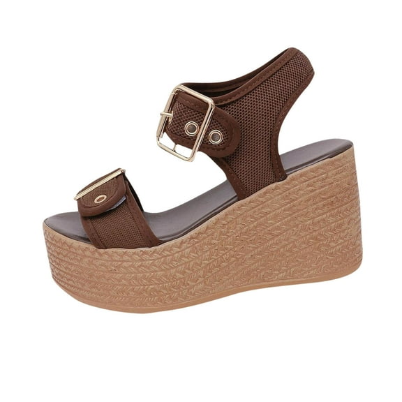Htigea Platform Sandal for Womens Slip On Wedge Slides Sandals Comfortable Open Toe Summer Casual Flatform Chunky Sandals Coffee,6