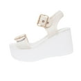 thumbnail image 1 of Htigea Platform Sandal for Womens Slip On Wedge Slides Sandals Comfortable Open Toe Summer Casual Flatform Chunky Sandals White,8, 1 of 8