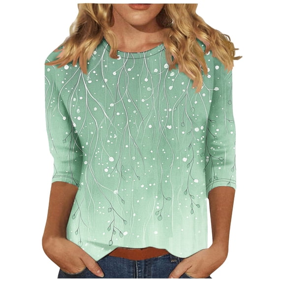 Htigea Plus Size 3/4 Length Sleeve Shirt for Women Gradient Color Crewneck Tunic Tees Casual Comfy Pullover Top Mint Green,2XL