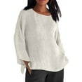 thumbnail image 1 of Htigea Plus Size 3/4 Length Sleeve Shirts Cotton Linen Crewneck Pullover Tunic Tops Lightweight Breathable Beach Travel Tees White 4XL, 1 of 5