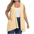 thumbnail image 1 of Htigea Plus Size Cardigan Womens Solid Color Sleeveless Loose Cardigans Tops Open Front Vest with Pockets Beige,L, 1 of 7