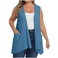 thumbnail image 1 of Htigea Plus Size Cardigan Womens Solid Color Sleeveless Loose Cardigans Tops Open Front Vest with Pockets Light Blue,XXXXXL, 1 of 7