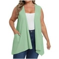 thumbnail image 1 of Htigea Plus Size Cardigan Womens Solid Color Sleeveless Loose Cardigans Tops Open Front Vest with Pockets Mint Green,XXL, 1 of 7