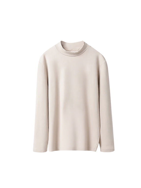 Plus Size Cotton Shirt for Women Collared Long Sleeve Base Layer Shirts Fall Winter Thermal Underwear Beige M