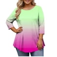 thumbnail image 1 of Htigea Plus Size Crew Neck 3/4 Sleeve T Shirts for Women Casual Loose Fit Tunic Tops Gradient Color Pullover Tee Hot Pink XL, 1 of 6