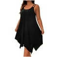 thumbnail image 1 of Htigea Plus Size Dress for Women Summer Irregular Hem Knee Length Dress Flowy Sleeveless Double Spaghetti Straps Midi Sundress Black,2XL, 1 of 8