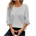 thumbnail image 1 of Htigea Plus Size Fall Shirts for Women Casual Crew Neck Long Sleeve Tops Loose Cozy Crochet Tshirts Gray 4XL, 1 of 8
