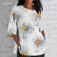 thumbnail image 1 of Htigea Plus Size Linen Tshirts for Women 3/4 Sleeve Crewneck Gauze Shirts Casual Print Loose Fit Pullover Top 2024 Summer Casual Side Slit Blouse, 1 of 4