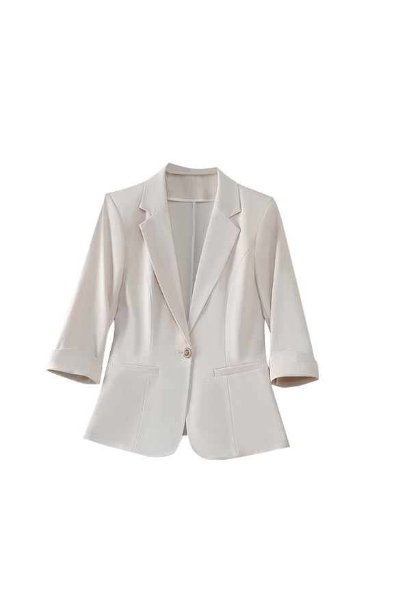 Plus Size Suit Jackets for Women Dressy Work Blazers Long Sleeve Lapel Business Coats Beige,XXL
