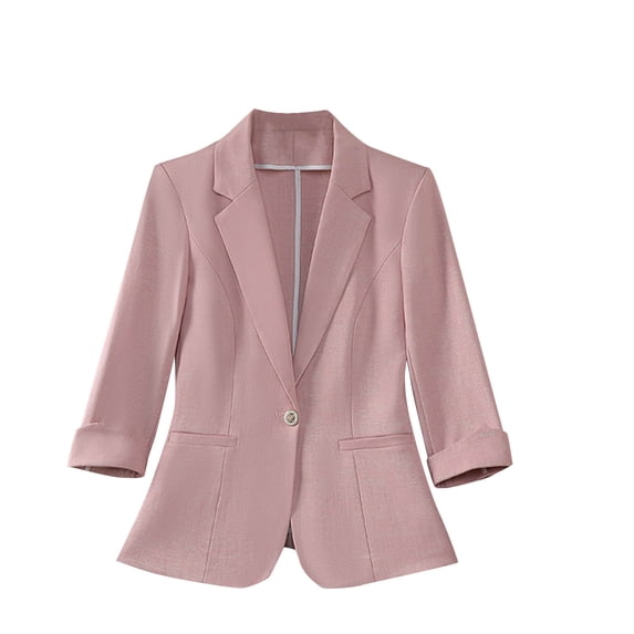 Htigea Plus Size Suit Jackets for Women Dressy Work Blazers Long Sleeve Lapel Business Coats Pink,L