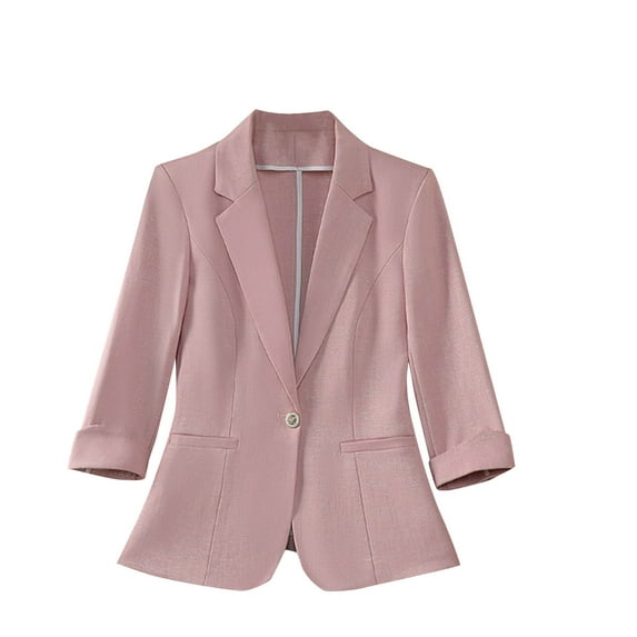 Htigea Plus Size Suit Jackets for Women Dressy Work Blazers Long Sleeve Lapel Business Coats Pink,XXL