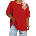 thumbnail image 1 of Htigea Plus Size T Shirts for Women Oversized Crewneck Short Sleeve Tops Casual Loose Fit Tee Summer Solid Color Tunic T-Shirts Red XXXL, 1 of 5