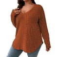 thumbnail image 1 of Htigea Plus Size Tunic Tops for Women Dressy V Neck Long Sleeve Jumpers Casual Loose Fit Pullover Lightweight Fall Sweaters Brown XXXL, 1 of 8