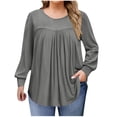 thumbnail image 1 of Htigea Plus Size Tunic Tops for Women Pleated Crewneck Long Sleeve Shirts Casual Loose Fit T-Shirt Fall Clothes Gray XXL, 1 of 7