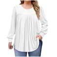 thumbnail image 1 of Htigea Plus Size Tunic Tops for Women Pleated Crewneck Long Sleeve Shirts Casual Loose Fit T-Shirt Fall Clothes White XL, 1 of 9