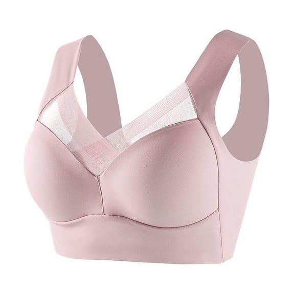 Htigea Plus Size Wireless Bra for Women Lace Full Coverage Gathering Bras Comfy Wirefree Anti Sagging Shape Bralettes Pink XL