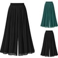 thumbnail image 1 of Htigea Plus Size Womens Baggy Pants Chiffon Pleated Elastic Waist Lounge Pant Solid Wide Leg Yoga Dance Bottoms Casual Loose Fit Trousers Green,XXL, 1 of 7