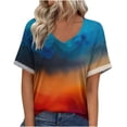 thumbnail image 1 of Htigea Plus Size Womens T-Shirts Gradient Color V-Neck Short Sleeve Tops Summer Tunic Tee Casual Comfortable Daily Tshirt Multicolor XXXXXL, 1 of 8