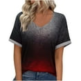 thumbnail image 1 of Htigea Plus Size Womens T-Shirts Gradient Color V-Neck Short Sleeve Tops Summer Tunic Tee Casual Comfortable Daily Tshirt Red XXL, 1 of 8