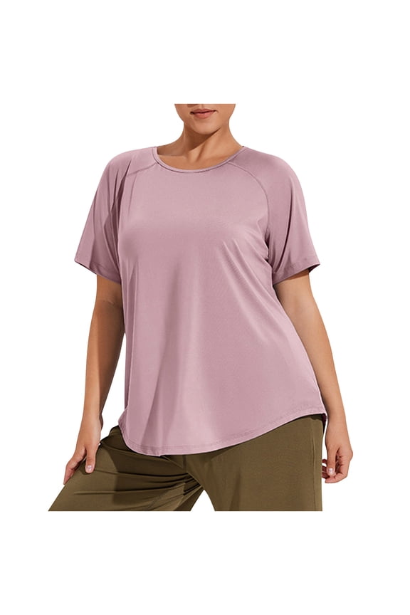 Plus Size Workout T-Shirt for Curvy Women Quick Dry Running Athletic Tees Soft Comfy Yoga Gym Shirts Short Sleeve Flowy Tunic Tops Pink XXXXL