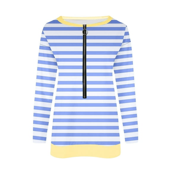 Htigea Preppy Striped Long Sleeve Top Womens Half Zipper Pullover Comfy Everyday Sweatshirts Light Blue S