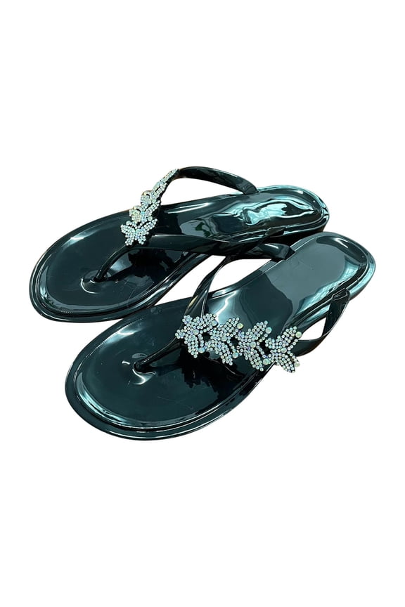 Flip Flops Sandals for Women,Fashion Cute Bow Rhinestone Thong Flat Slippers,Summer Casual Thong Flip-Flops Lightweight Comfy Beach Shoes Slipper