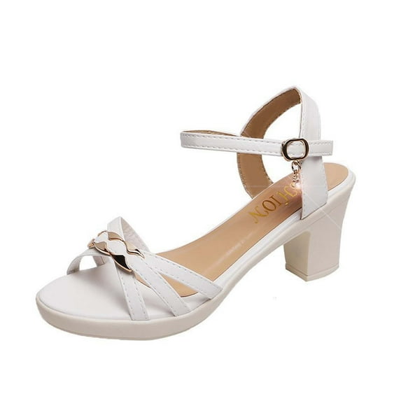 Htigea Heels for Women High Block Chunky Open Toe Ankle Strap Heels Fashion Wedding Party Evening Prom Dance Dress Pump Sandals Shoes