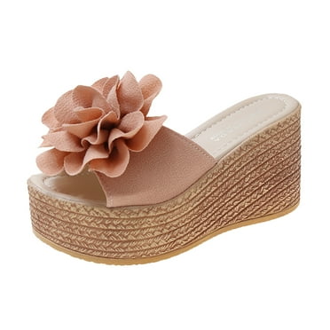 Htigea Women's Espadrille Slide Sandals Bowknot Wedge Sandals Slip On Open Toe High Heels Casual Summer Dress Shoes