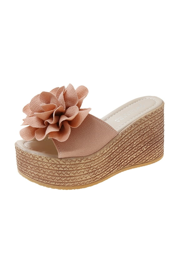 Women's Espadrille Slide Sandals Bowknot Wedge Sandals Slip On Open Toe High Heels Casual Summer Dress Shoes