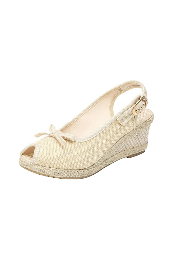 Women's Peep Toe Wedges Heels Slingback Espadrille Sandals Side Bowknot Casual Shoes