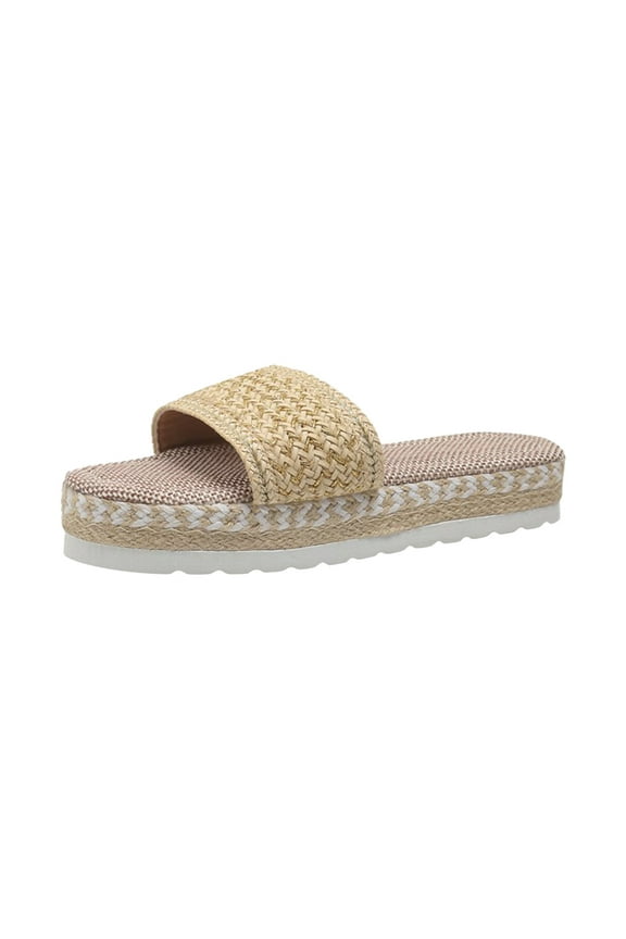 Women's Sandals Braided Strap Flatform Slide Open Toe Casual Summer Beach Outdoor Wedge Woven Slip On Flat Sandals Casual Summer Sandals